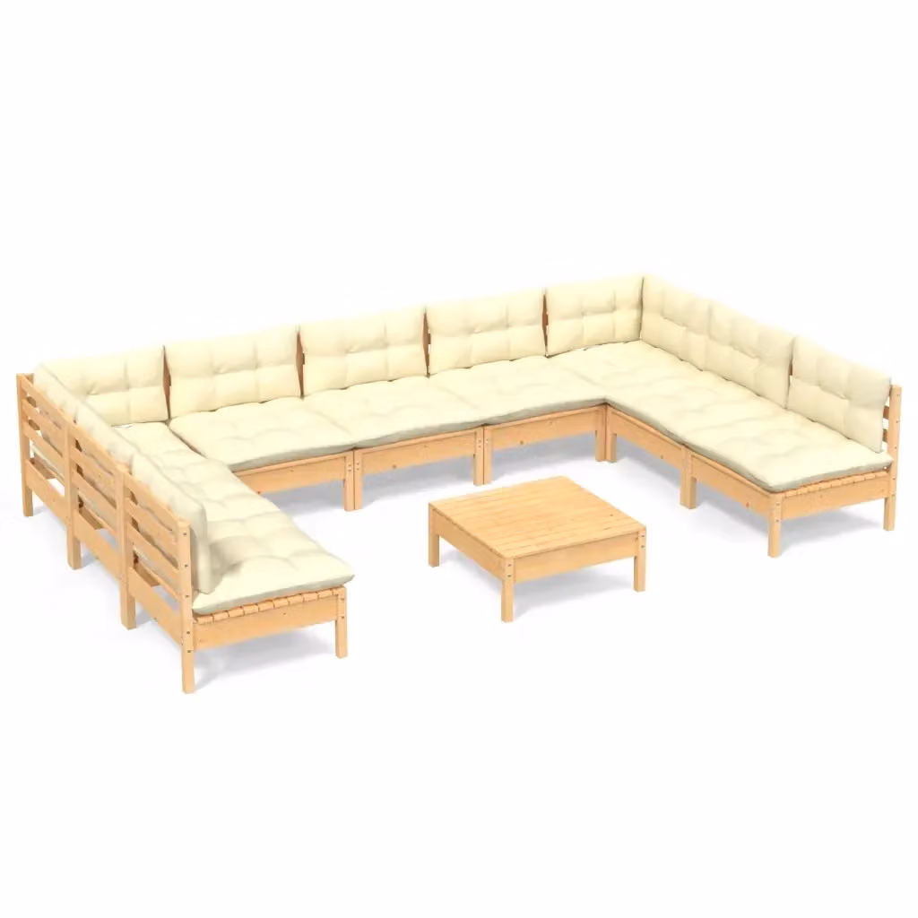 Set di divani da giardino vidaXL a forma di U in legno massello di pino con cuscini beige – 2