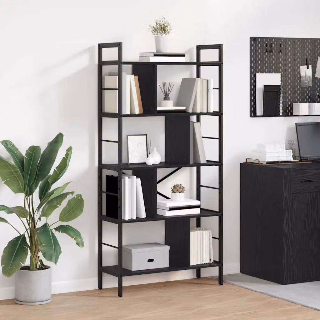 Libreria industrial vidaXL a 9 livelli in metallo e MDF, colore nero e marrone, L 75 cm x P 30 cm x H 156 cm
