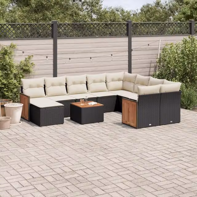 Set Divani da Giardino 11 pz con Cuscini in Polyrattan Nero 3228240
