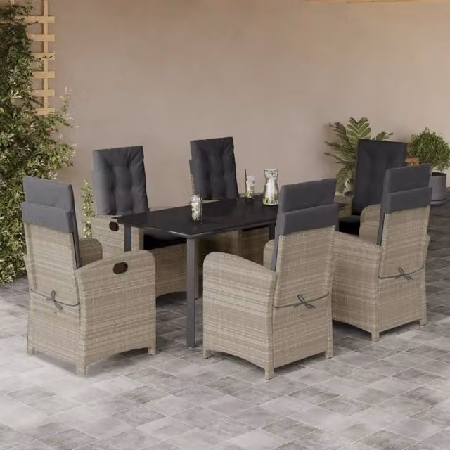 Set da Pranzo da Giardino 7 pz Cuscini Polyrattan Grigio Chiaro 3212425