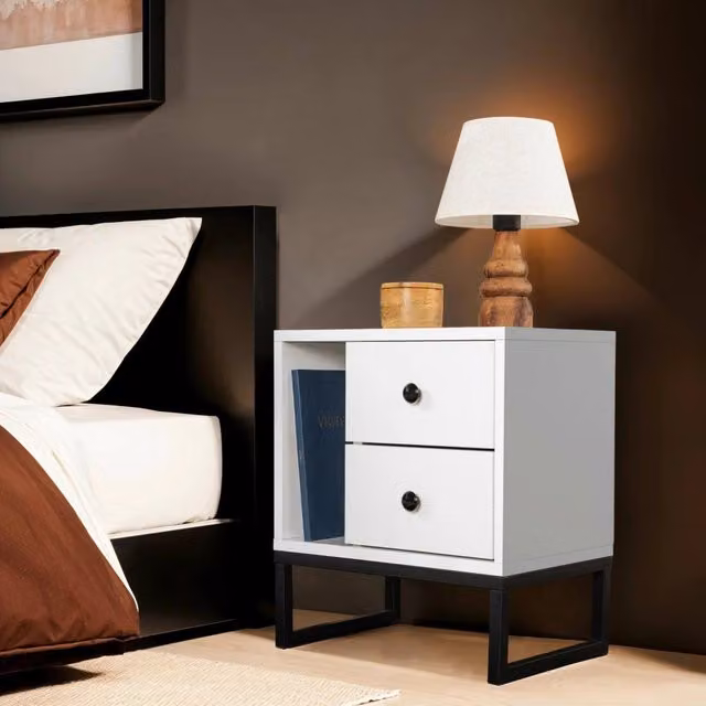 Comodino Rhiannon DMORA con cassetti, Bianco e Nero, L 45,2 cm x P 29,5 cm x H 50 cm – 1