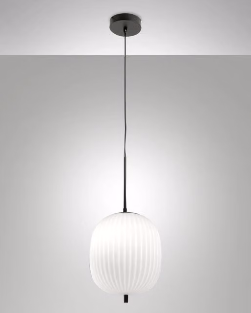 Fabas Lampada a Sospensione Moderna in Metallo e Vetro, Colore Nero o Bianco, Attacco E27, Altezza Regolabile