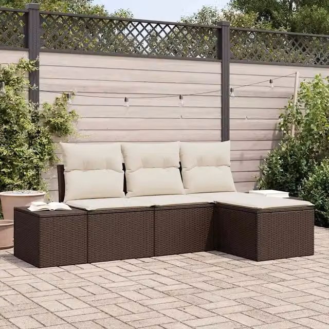 Set Divano da Giardino 4 pz Marrone polyrattan 3347008