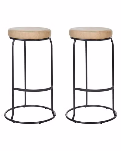 Beliani Set di 2 sedie da bar in ecopelle beige con gambe in acciaio senza braccioli