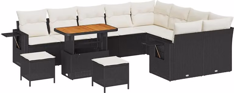 Set Divano da Giardino 12 pcs Nero polyrattan