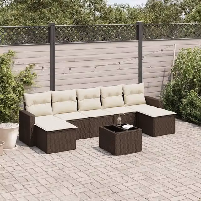 Set Divani da Giardino 8 pz con Cuscini Marrone in Polyrattan 3251690