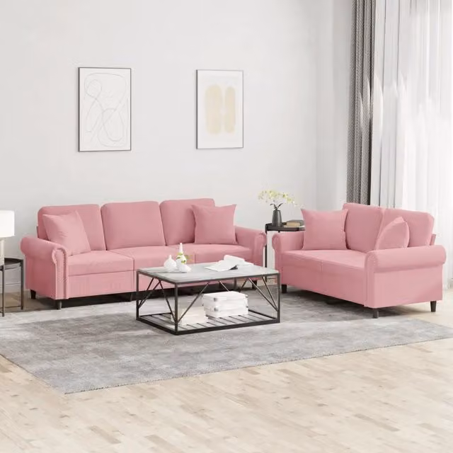 Set di 2 divani moderni vidaXL in velluto rosa con cuscini per soggiorno