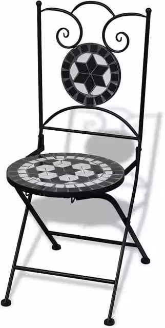 Set di 2 sedie da bistrot pieghevoli in metallo con finitura opaca per esterno, design geometrico bianco e nero