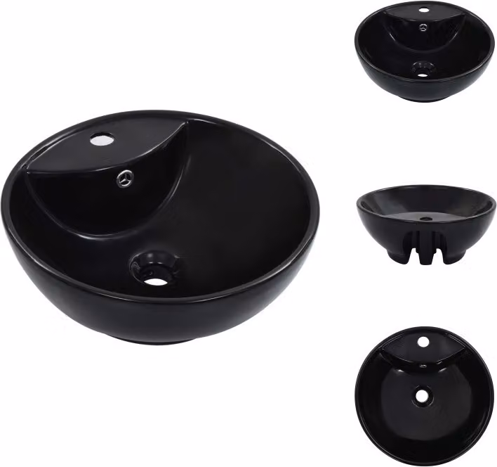 vidaXL Lavabo con troppopieno 46,5 x 18 cm in Vetroceramica nera - Lavabo da bagno