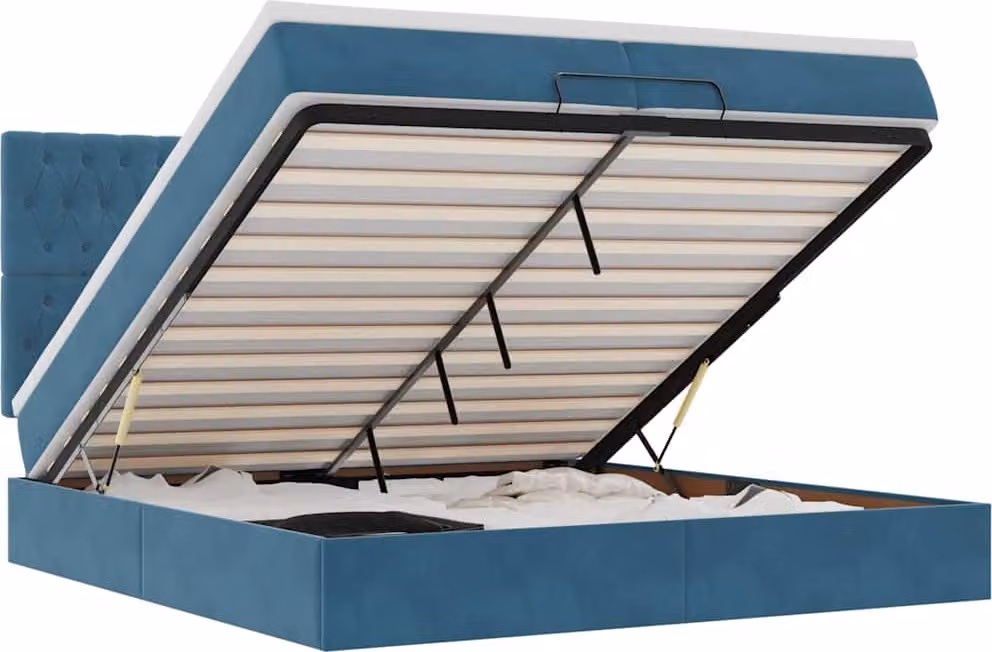 Pouf Letto con Materassi e LED Blu Scuro 200x200cm Velluto