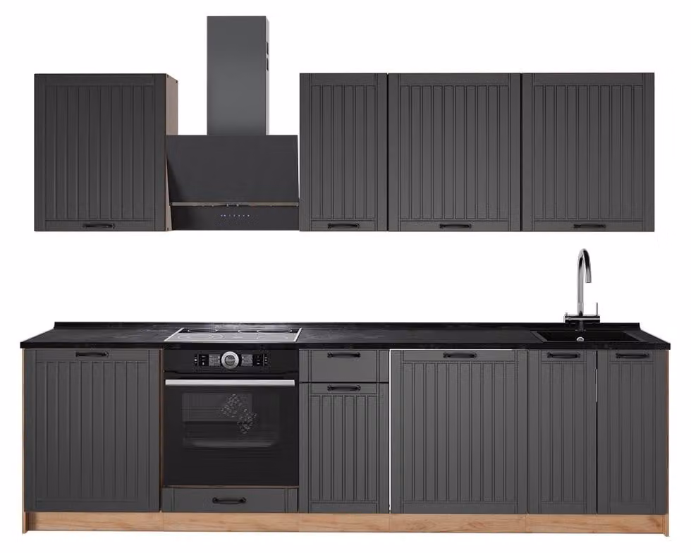 Cucina componibile Vicco Fame-Line Grigio scuro/Rovere dorato 280 cm, PL Antracite, Model 64192