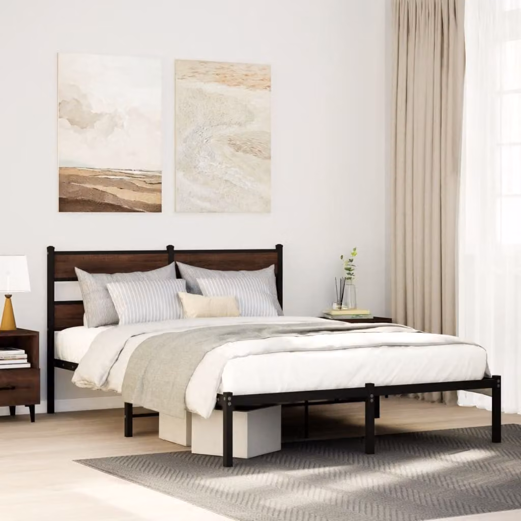 Giroletto vidaXL con testiera in rovere marrone e struttura in metallo, L/P/H: 140 x 190 x 91,5 cm