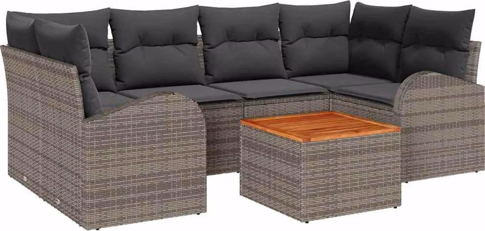 Set Divano da Giardino con cuscino 7 pcs Grigio polyrattan