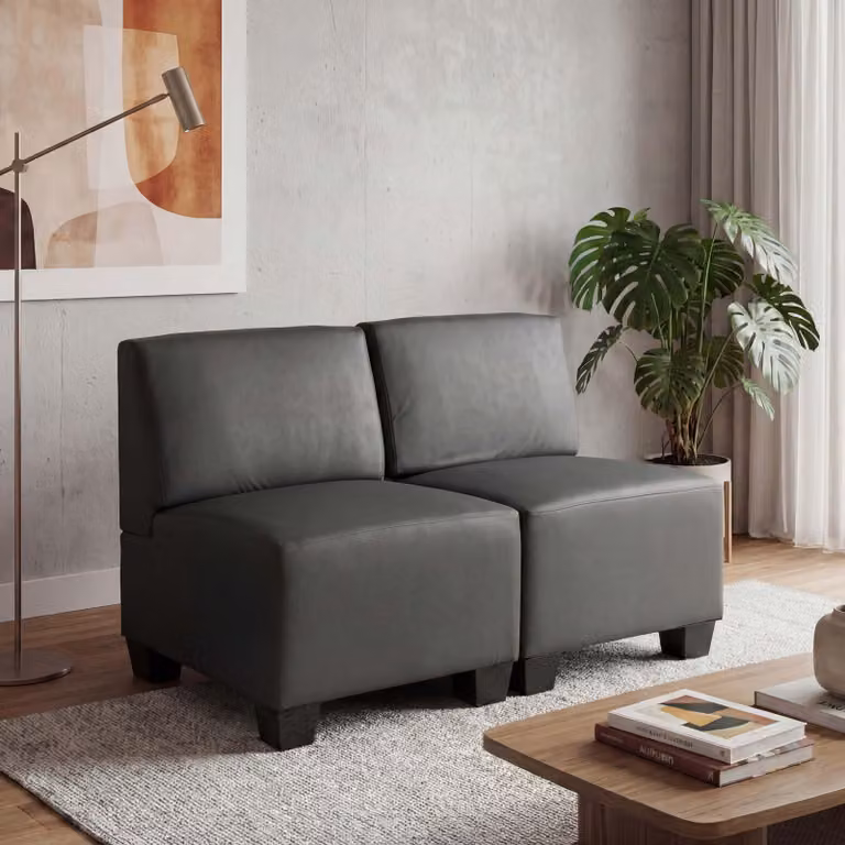Divano modulare a 2 posti Lyon, Similcuoio ~ grigio scuro, senza braccioli