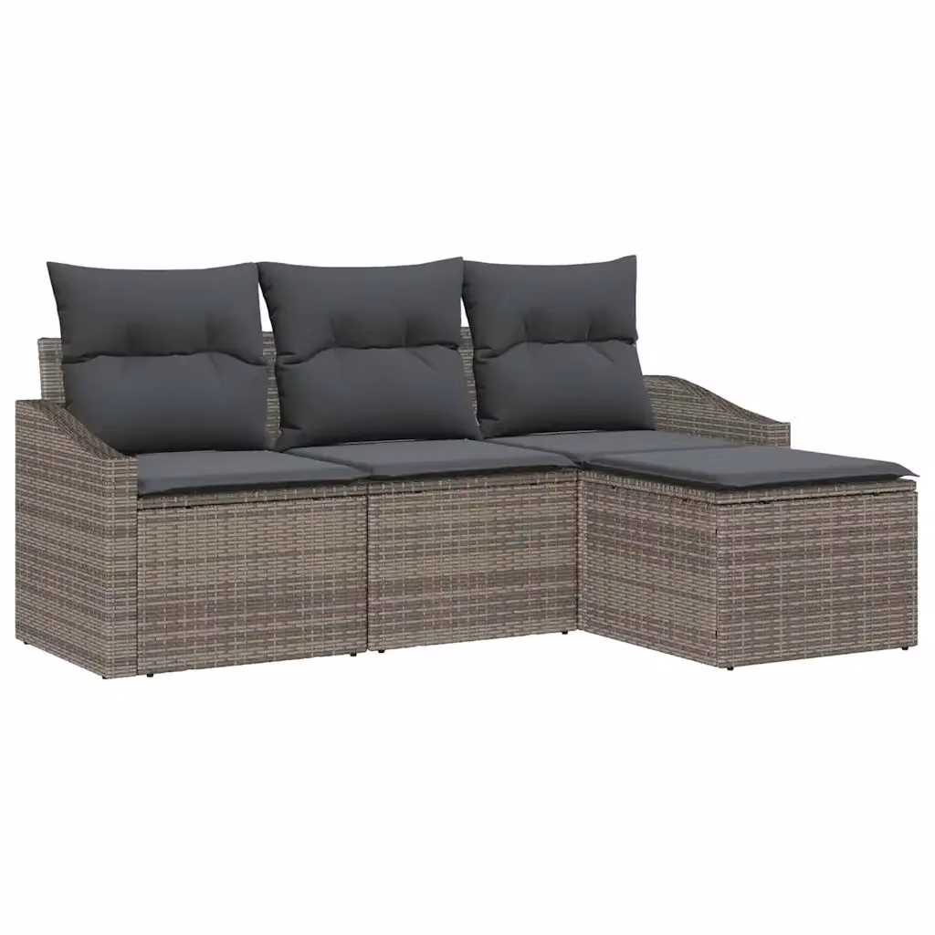Set di divani da giardino vidaXL a forma di L con cuscini, colore grigio, in rattan e metallo – 2