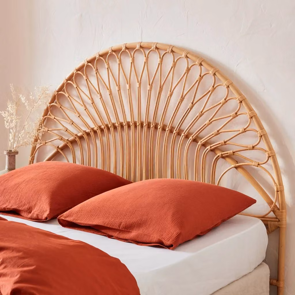 Testiera per letto in rattan naturale e legno massello Sweeek, colore beige, stile etnico – 2