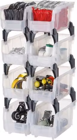 Set di 8 contenitori impilabili in plastica VEVOR trasparenti con porta etichette, L: 27,6 cm, P: 14,0 cm, H: 13,0 cm