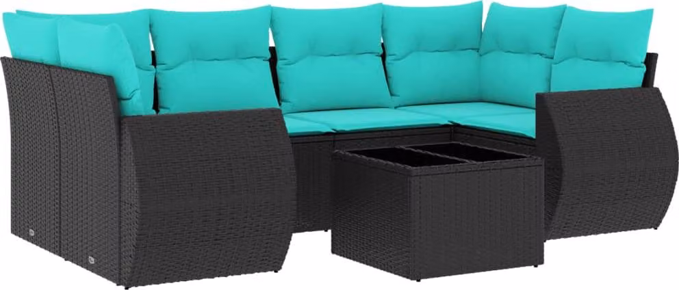 Set Divani da Giardino 7 pz con Cuscini Nero in Polyrattan
