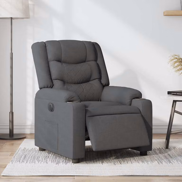 Poltrona Elettrica Reclinabile vidaXL in Tessuto Grigio con Braccioli e Funzione Auto-Return per il Relax in Soggiorno