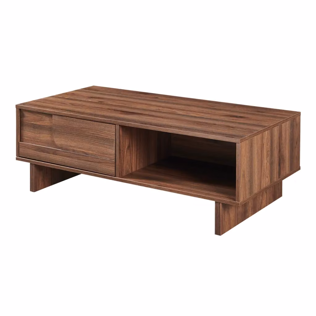 Tavolino da salotto Katanshumn en.casa con cassetto e 2 vani aperti, effetto noce, L: 110 cm, P: 55 cm, H: 39 cm – 2