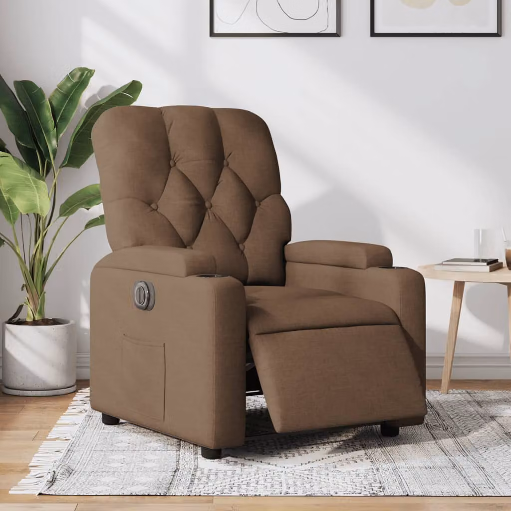 vidaXL Poltrona Elettrica Reclinabile Marrone in Tessuto con Braccioli – 1