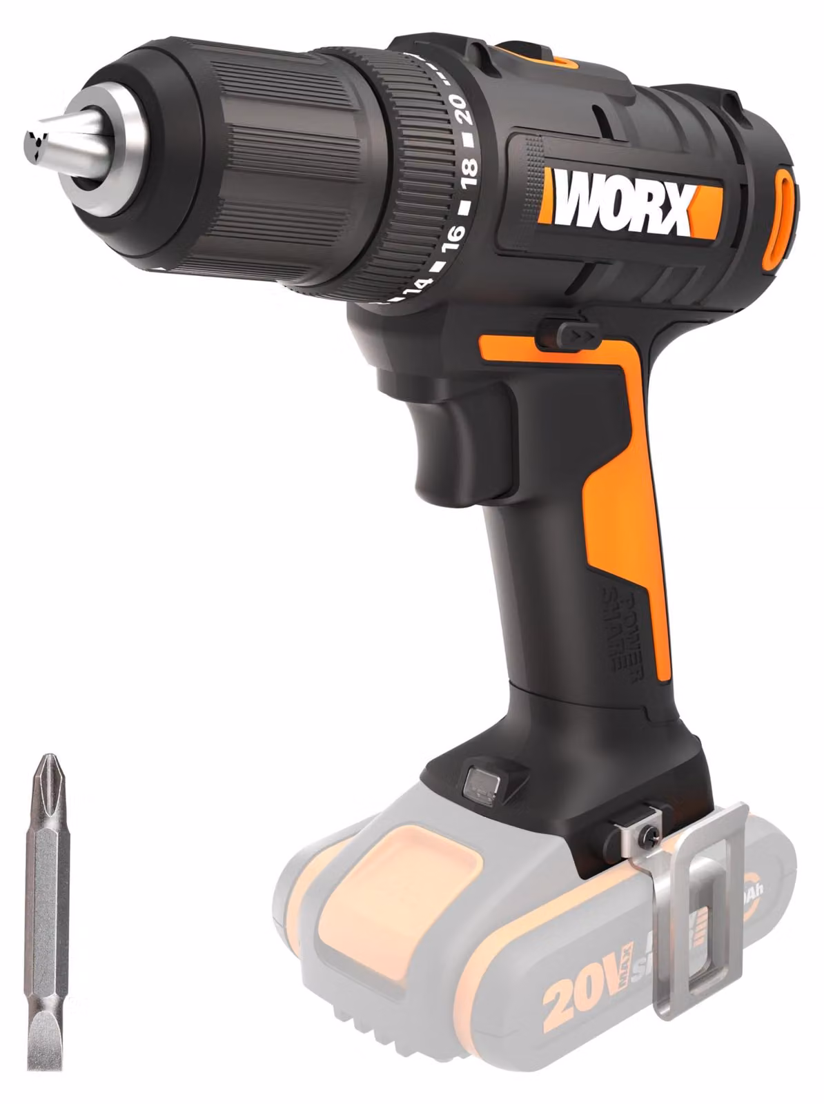 WORX WX108.9, trapano avvitatore a batteria da 20V, con cambio velocità a 2 marce, fornito senza batteria e caricabatterie