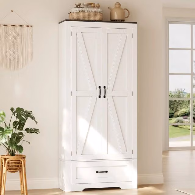 Mobile colonna da cucina 2 ante cassetto ripiani regolabili e ripiani sulle ante MDF bianco 80 × 35 × 183 cm