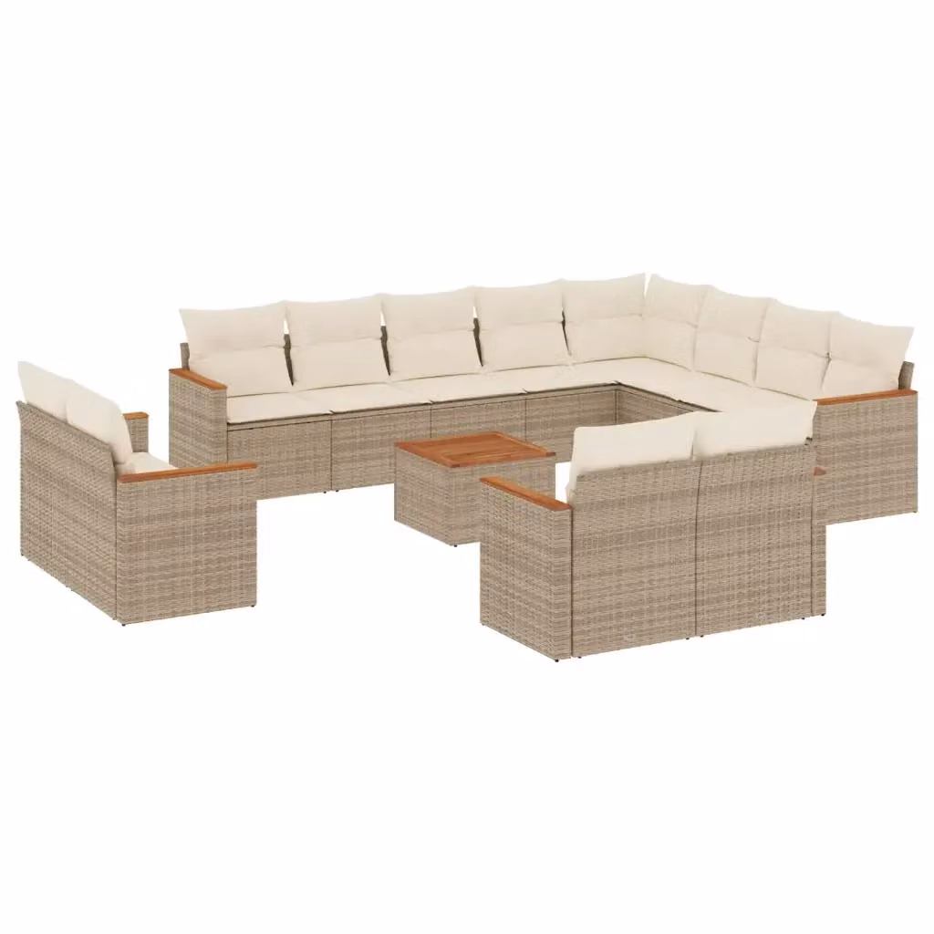 vidaXL Set Divano da Giardino a L con 13 Pezzi, Cuscini Beige e Tavolino, Struttura in Acciaio e Polyrattan – 2