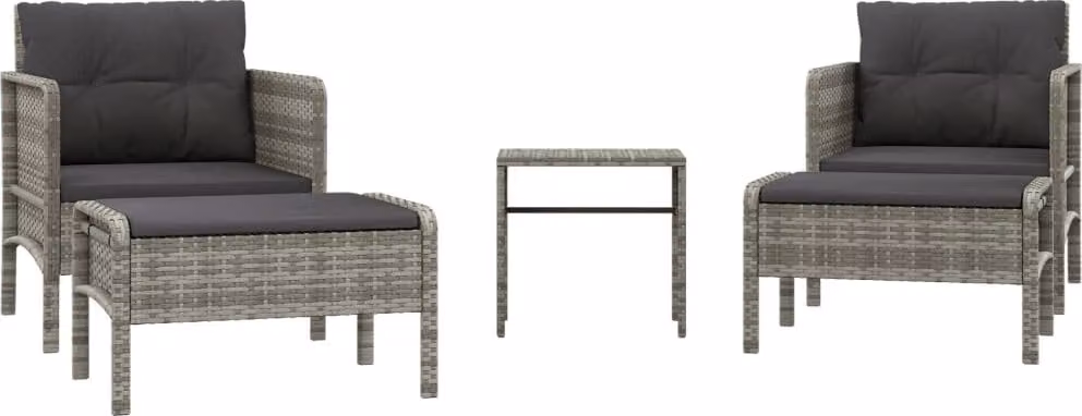 Set Divani da Giardino 5 pz con Cuscini in Polyrattan Grigio