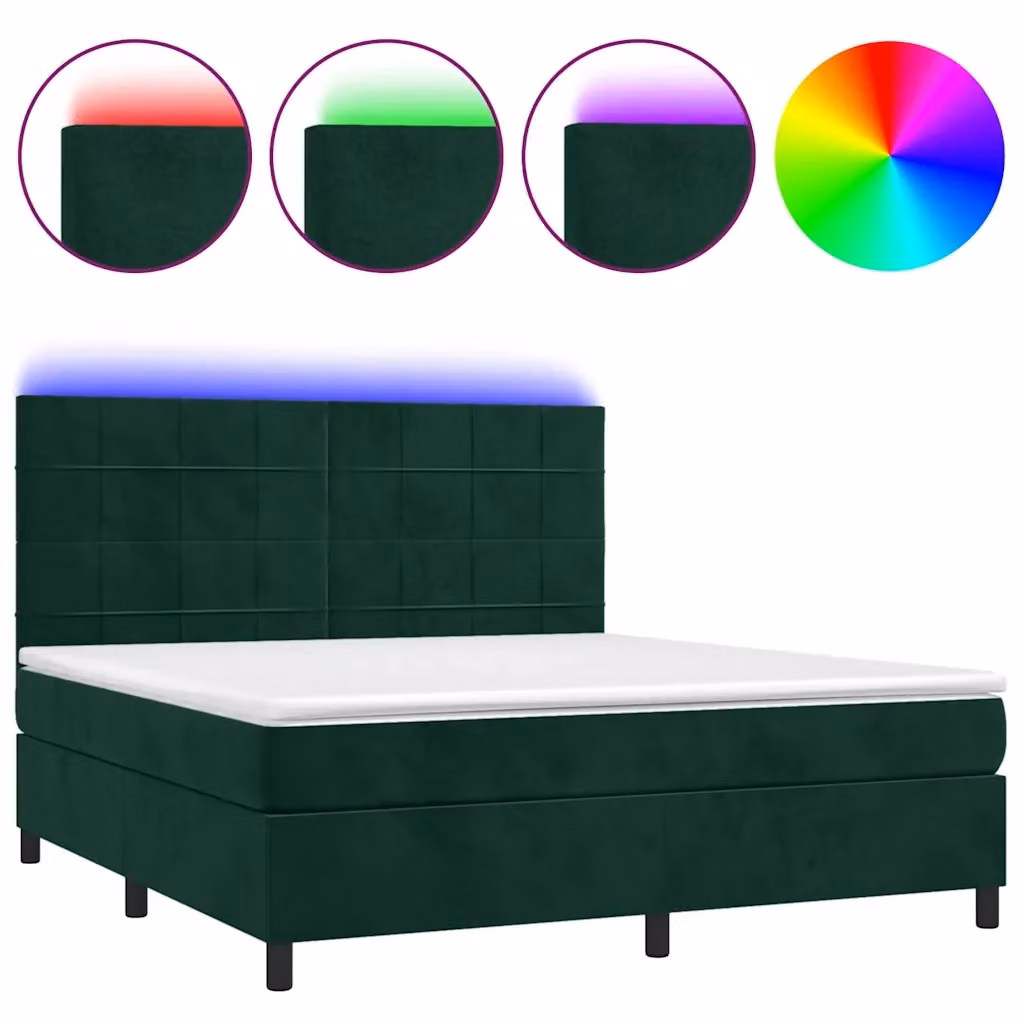 Letto Ibrido vidaXL in Velluto Verde con Materasso, Illuminazione LED Sotto il Letto e Porte USB, L/P: 160 x 200 cm – 2
