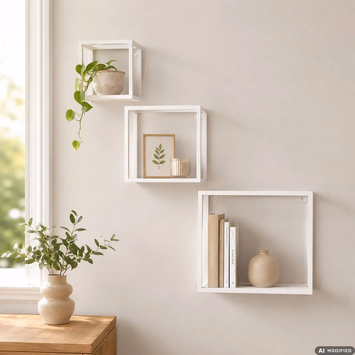 Set di 3 mensole cubiche da parete Vestiamo Casa in metallo bianco opaco con design geometrico moderno – 2