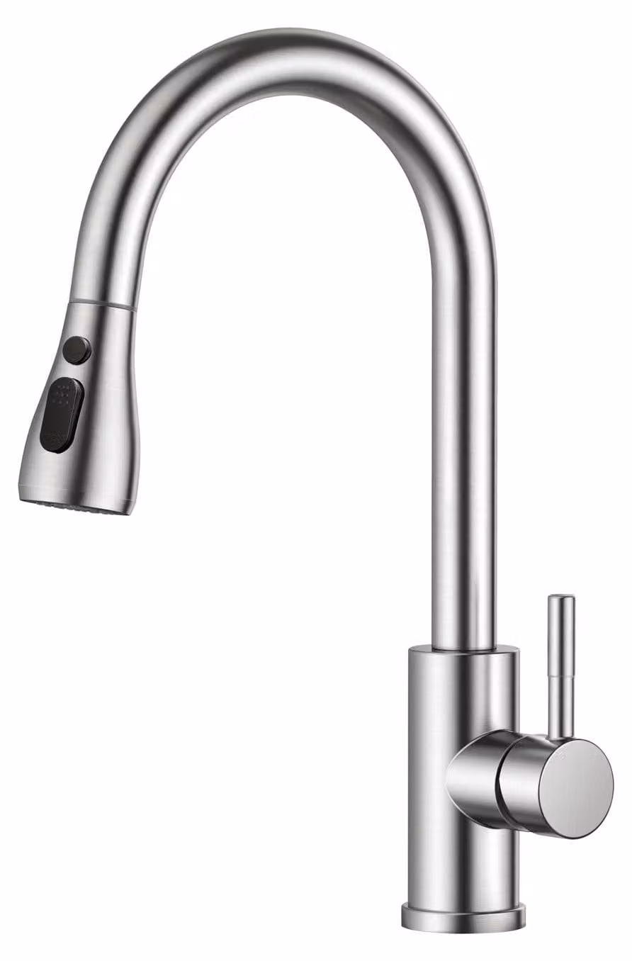 Rubinetto da cucina estraibile - Miscelatore acciaio inox - Rotazione 360° - Bocca alta - Argento