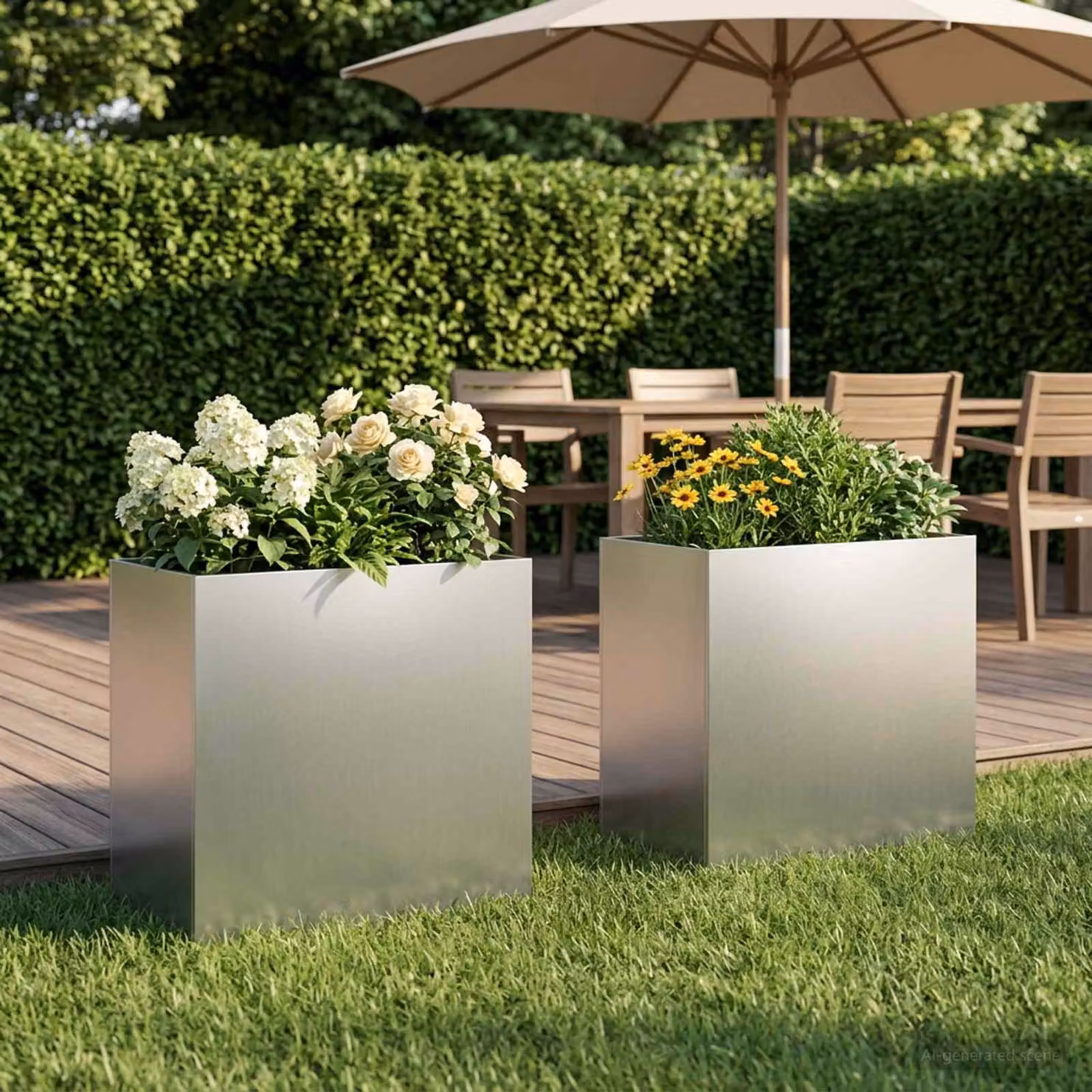 Set di 2 vasi da giardino vidaXL in acciaio zincato argento, L 50 cm x P 30 cm x H 50 cm