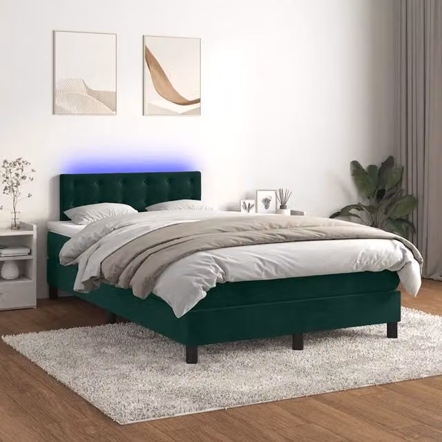 Letto Ibrido con Materasso a Molle Insacchettate e Illuminazione LED vidaXL in Velluto Verde, L/P: 120 x 200 cm – 1
