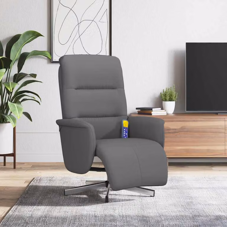 vidaXL Poltrona Reclinabile Relax con Poggiapiedi e Rotazione 360 Gradi, Grigio, Tessuto e Finta Pelle