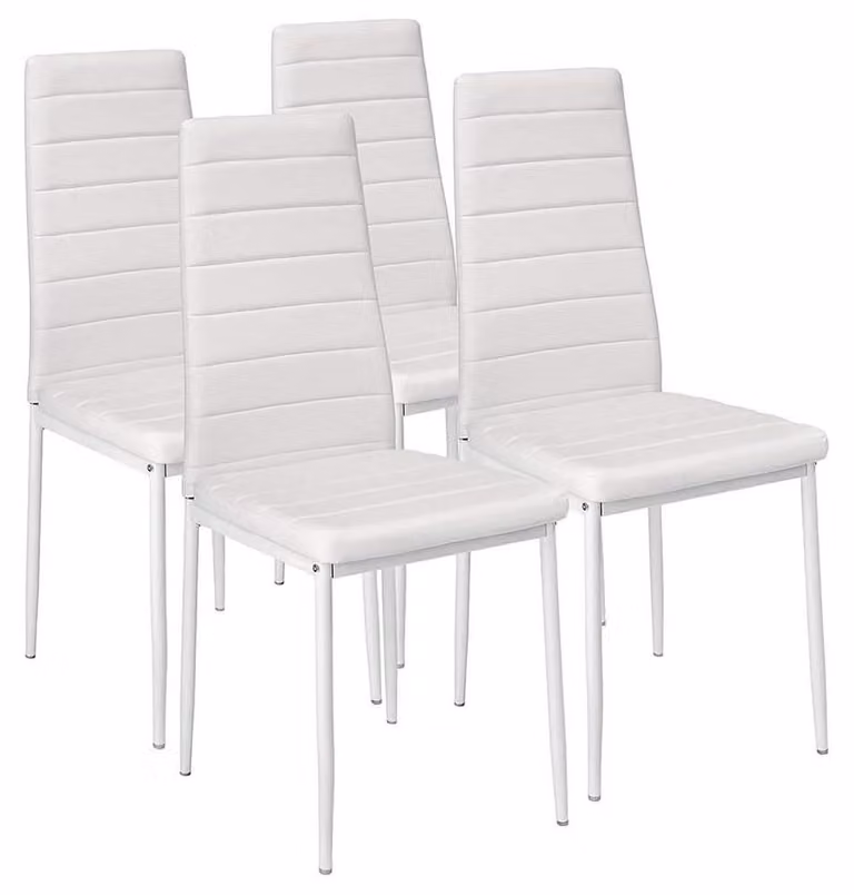 Set di 4 sedie, rivestite in ecopelle, colore bianco, dimensioni 98x41x45 cm, struttura in metallo