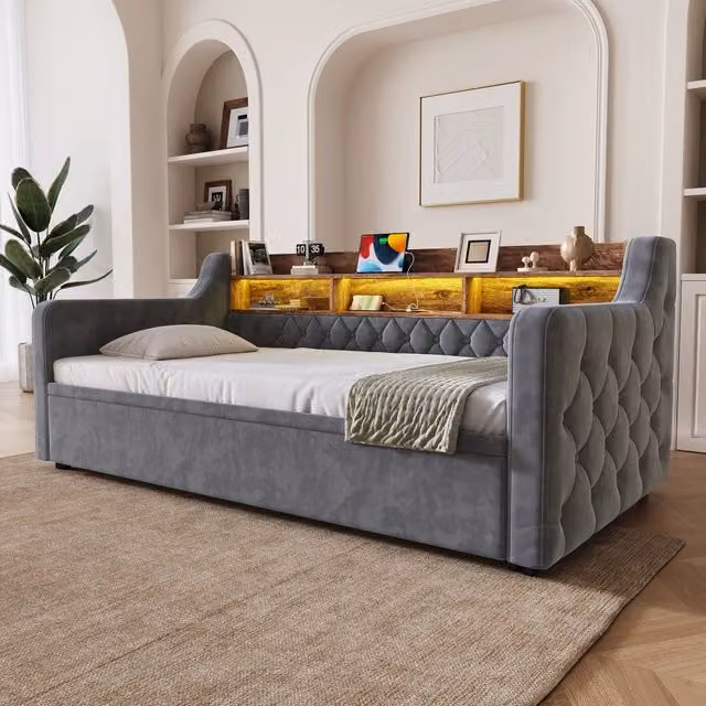 divano letto velluto grigio scuro 90 x 190 cm