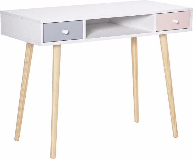 Scrivania per bambini con cassetto e ripiano ¨C Minimal ¨C 100x48x76.5 cm bianco grigio rosa