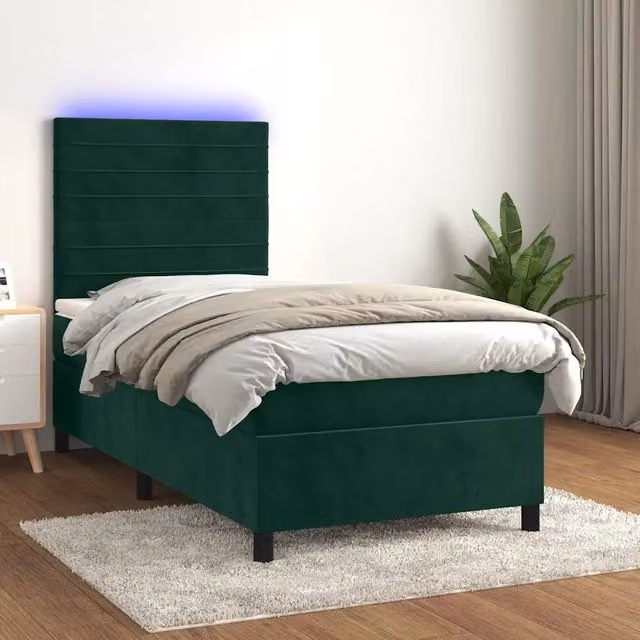 Letto Ibrido con Materasso e Illuminazione LED vidaXL in Velluto Verde, L/P: 80 x 200 cm – 1
