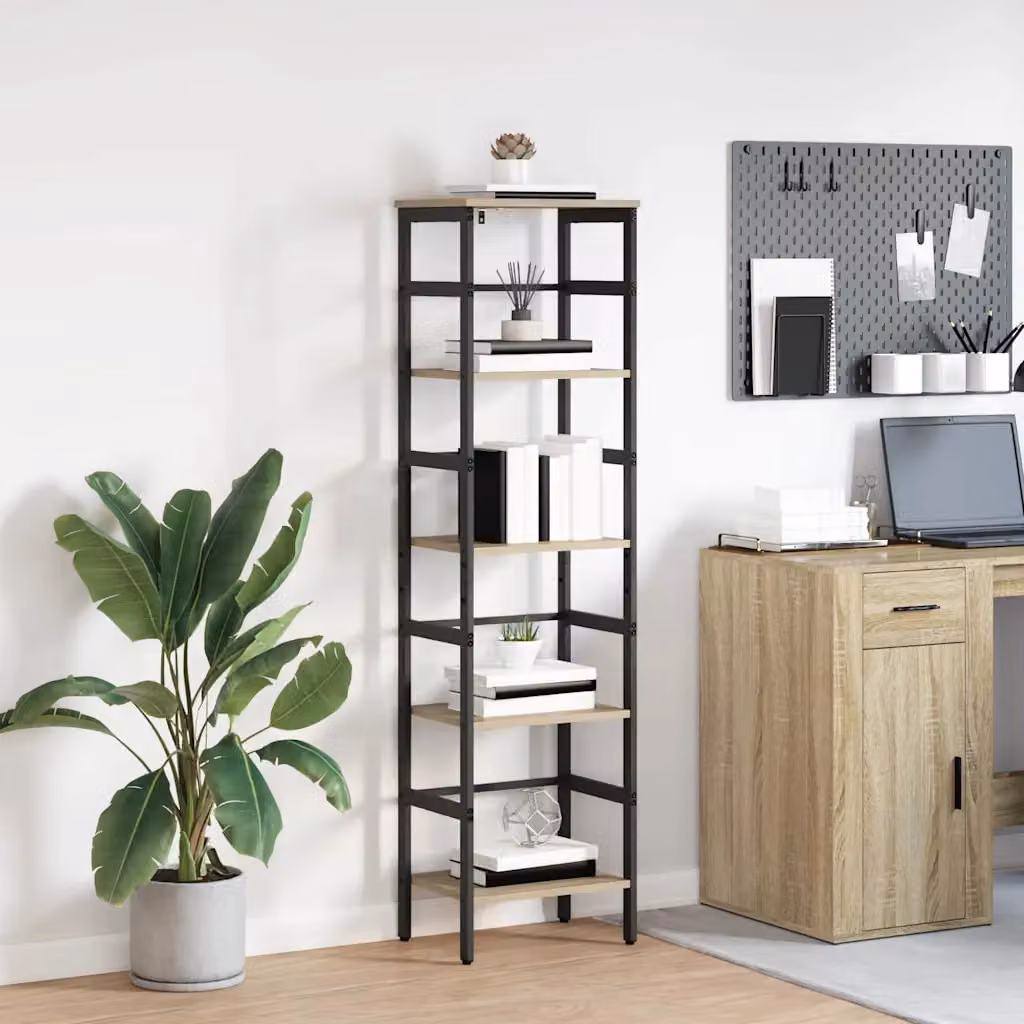 Libreria vidaXL in stile industrial con 4 livelli, colore marrone, in legno e metallo, L 40 cm x P 29,5 cm x H 149 cm