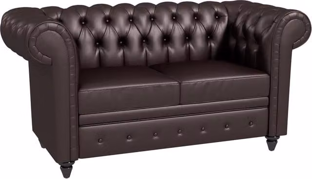 Divano Chesterfield 2 Posti ¨C zephmum ¨C Ecopelle Marrone 160x84x80 cm