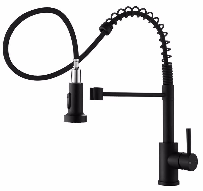 Miscelatore da cucina in acciaio inossidabile nero, estraibile, rotazione a 360°, resistente all'alta pressione, monocomando, realizzato in acciaio inossidabile SUS304
