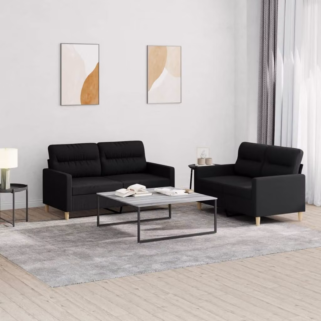 Maison Exclusive - Set divano a 2 posti con cuscini, tessuto nero