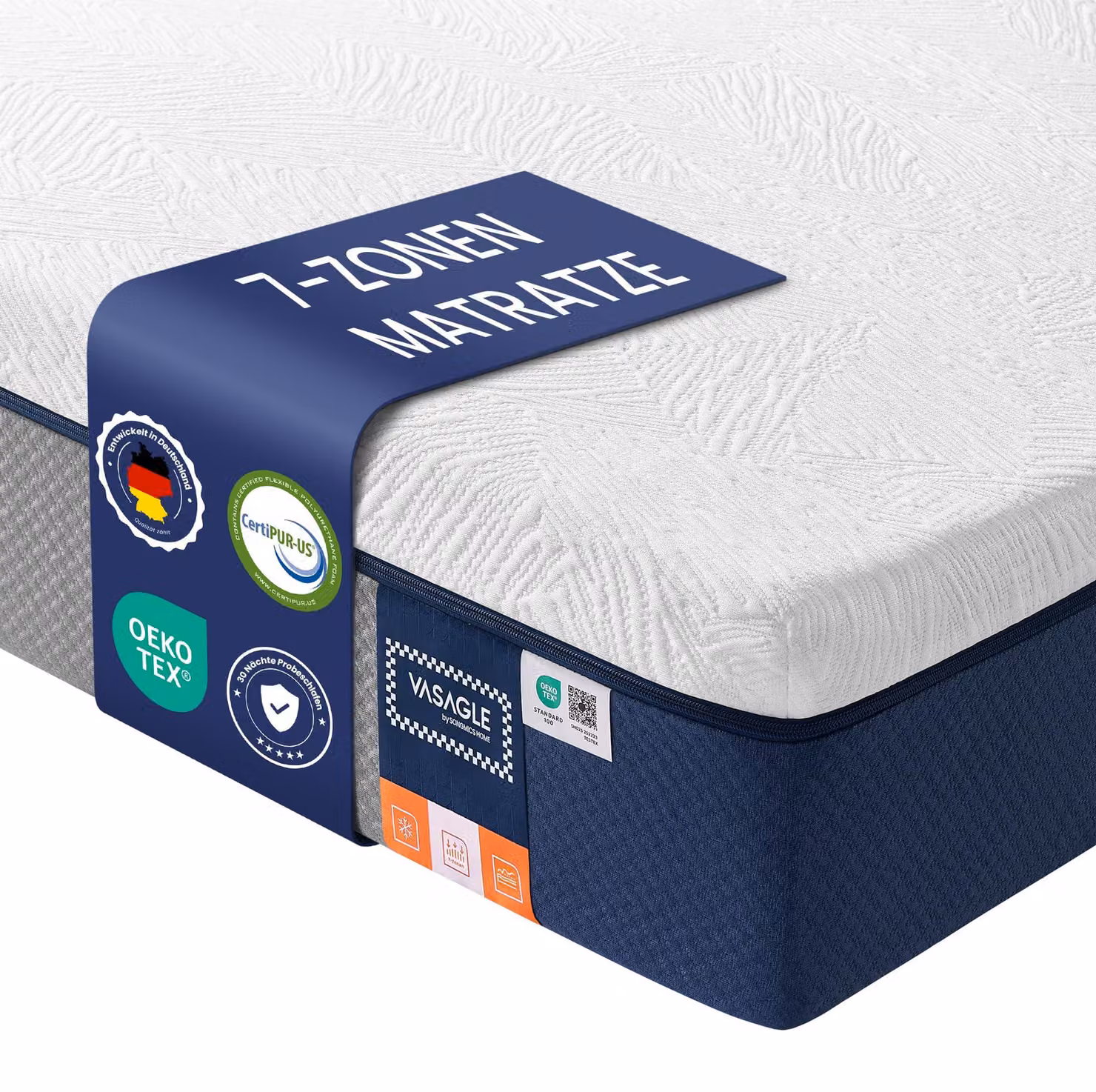 VASAGLE, materasso, 90 x 200 cm, imbottitura in gel e memory foam, spessore 25 cm, livello di supporto H3