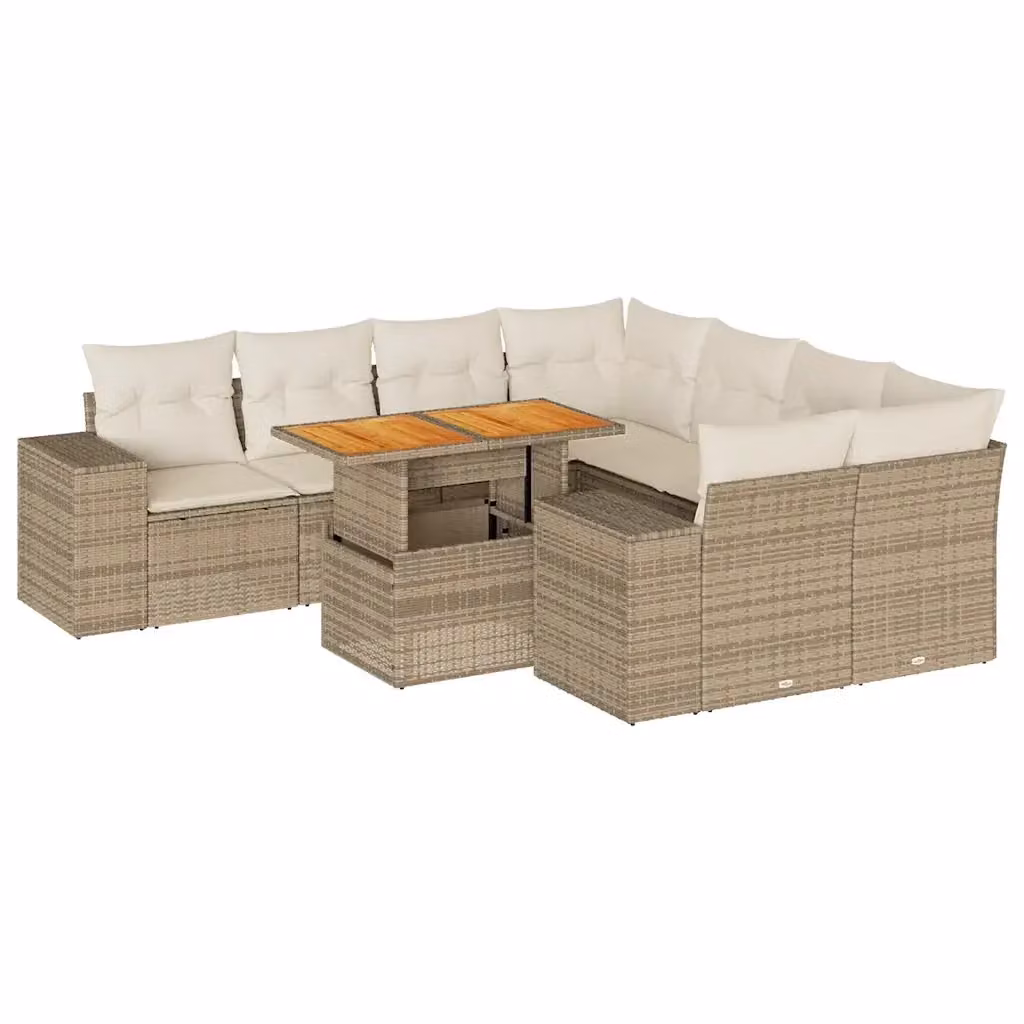 Set Divano da Giardino a L vidaXL in Polyrattan con Cuscini Beige e Tavolino da Esterno – 2