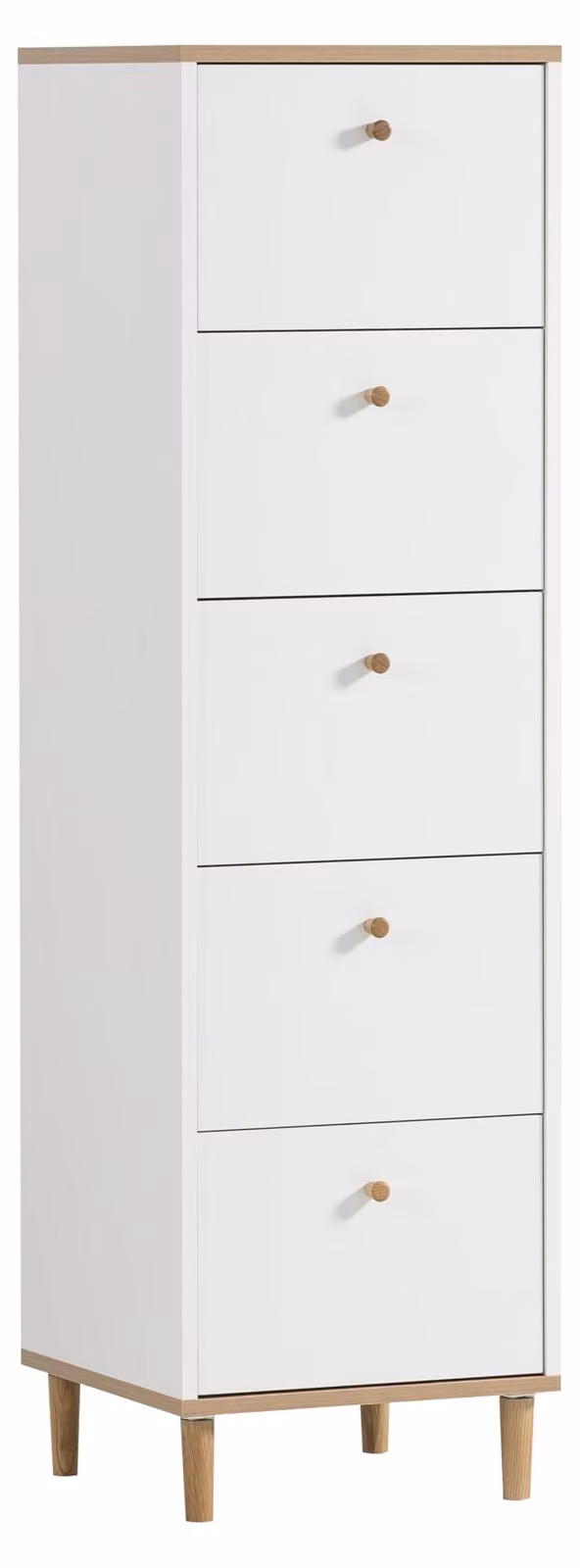 Comodino Schildmeyer Hilda, modello 155885, bianco opaco con decoro effetto legno artigianale, dimensioni 40 x 40 x 142 cm
