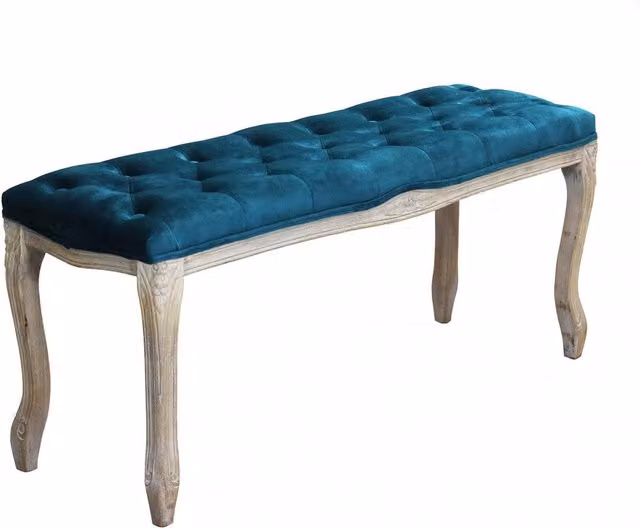 Panca Misty GIORDANOSHOP in velluto blu con struttura in legno L: 110 cm, P: 36 cm, H: 47 cm