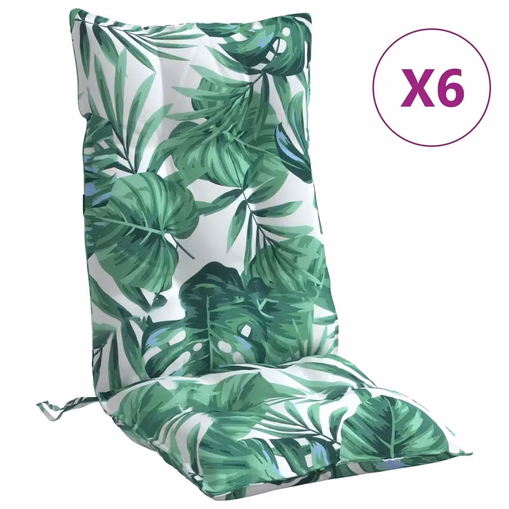 Set di 6 cuscini per sedia con schienale alto vidaXL, motivo foglie verde, in tessuto Oxford impermeabile e traspirante – 2