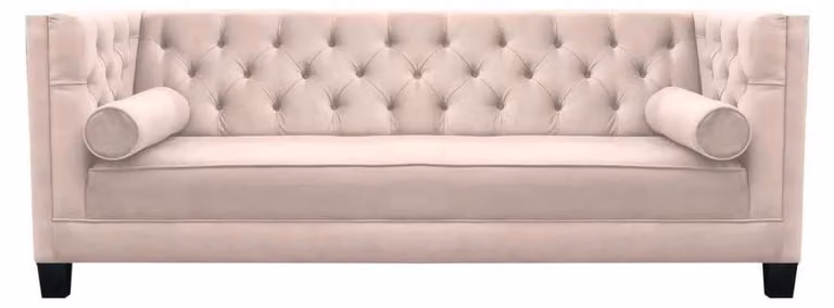Design Couchen Polster Sofa Sofas Chesterfield Rosa Dreisitzer Stoff Wohnzimmer