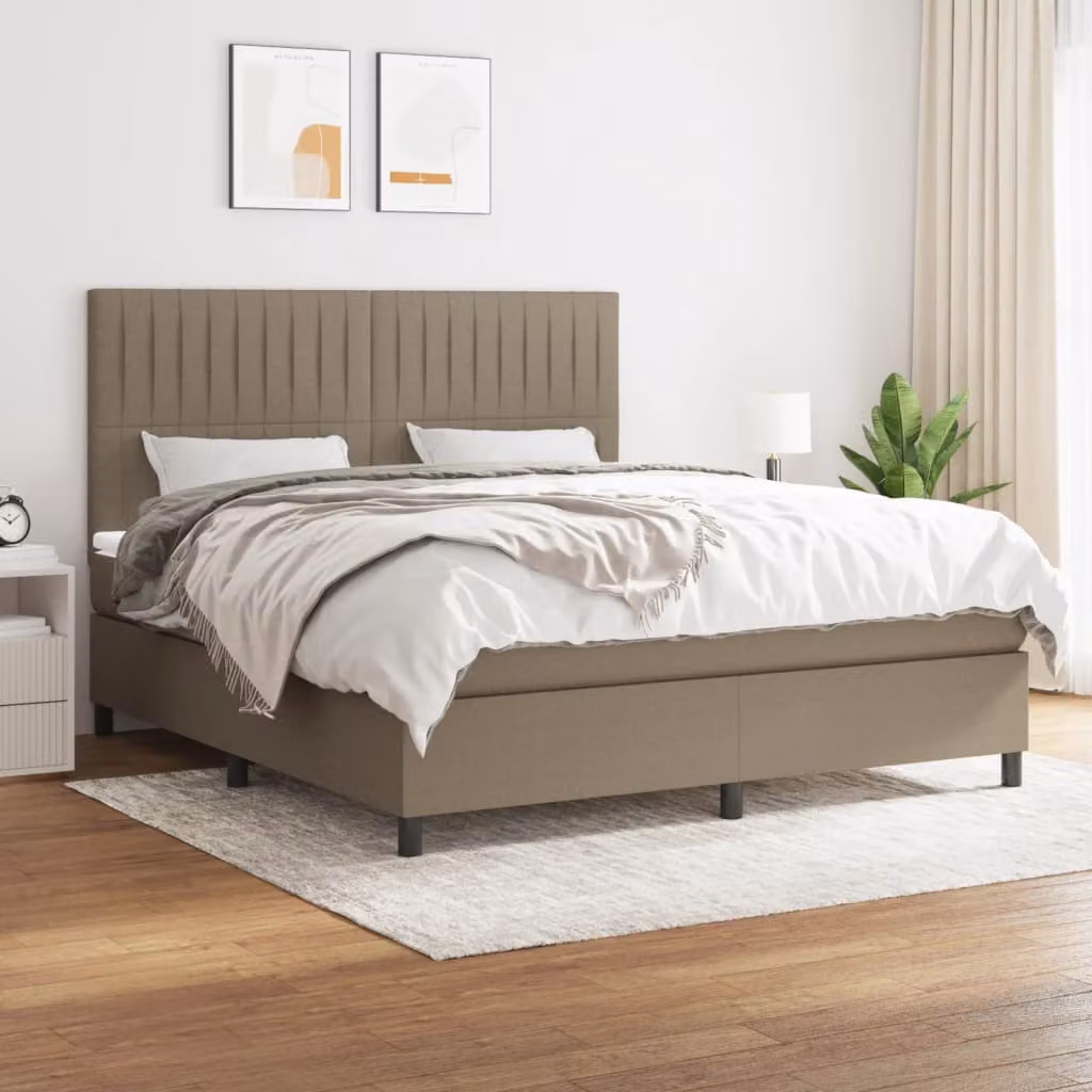 vidaXL Letto Ibrido con Giroletto a Molle e Materasso a Tasche in Tessuto Beige e Grigio L/P/H: 160 x 200 x 128 cm